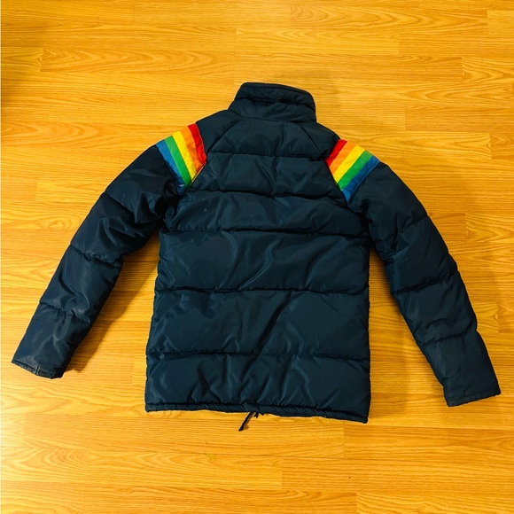 Vintage 70s Prime North Navy Blue Rainbow Stripe Ski Winter Down Jacket VGUC Sm - Picture 14 of 16